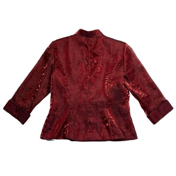 Alex Evenings Iridescent Wrap Jacket Top Beaded Frog Closure Red Holidays Sz L - Picture 4 of 15